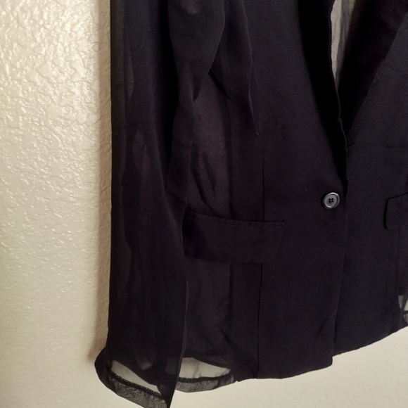 REPEAT sheer organza one buttoned black blazer sz M - Picture 3 of 9